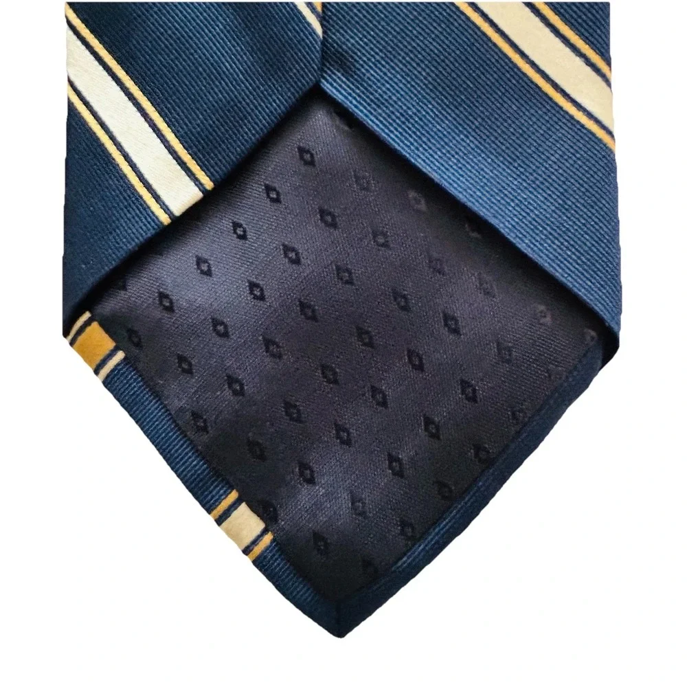 Nautica Dark Blue Gold White Stripes Silk Men's Tie‎ Made in USA 3.25